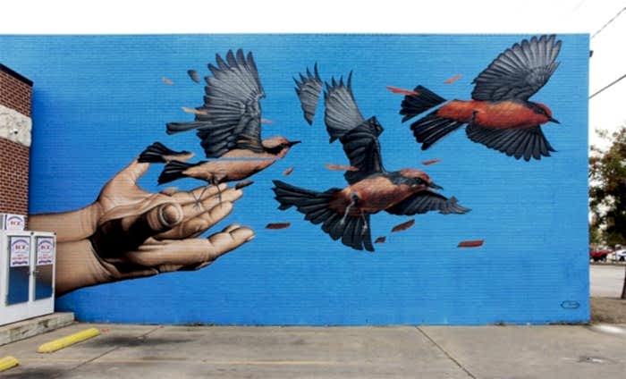 Kendine has tekniği olan James Bullough'tan 30 duvar resmi